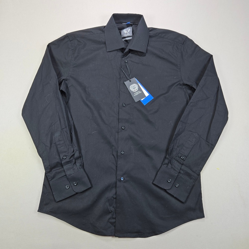 Vince Camuto Dress Shirt Slim Fit Stretch Solid Black Mens Size M 15-15.5 32/33
